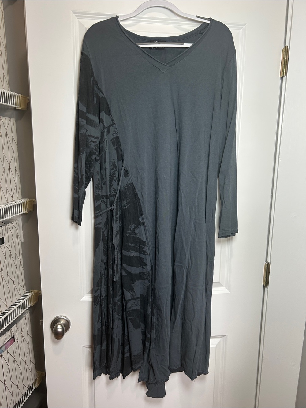 Long Sleeve Dark Gray V-Neck Asymmetric Dress